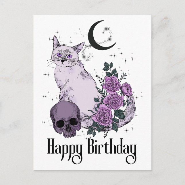 Goth Cat Gothic Birthday Wishes Postcard (Front)