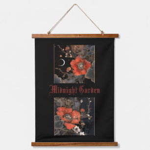 Goth Celestial Poppies Midnight Garden Hanging Tapestry