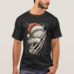 Goth Christmas Cat Santa Hat Skeleton Hand Gothic  T-Shirt
