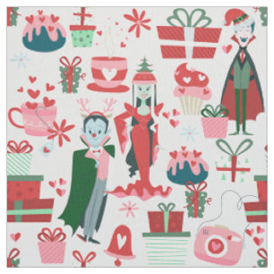 goth christmas horror santa vampire couple fabric