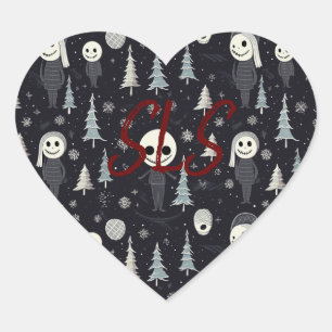 Goth Christmas Initial Heart Sticker