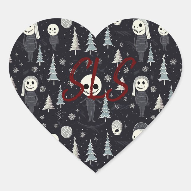 Goth Christmas Initial  Heart Sticker (Front)