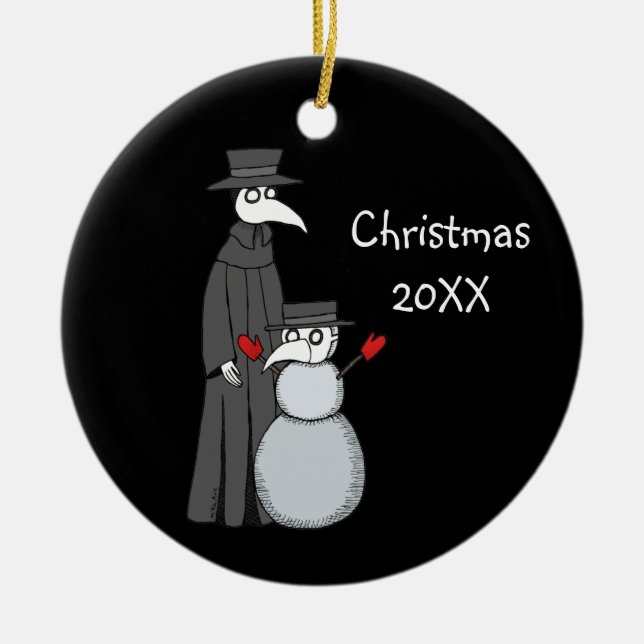 Goth Christmas ornament Plague Doctor Snowman (Front)