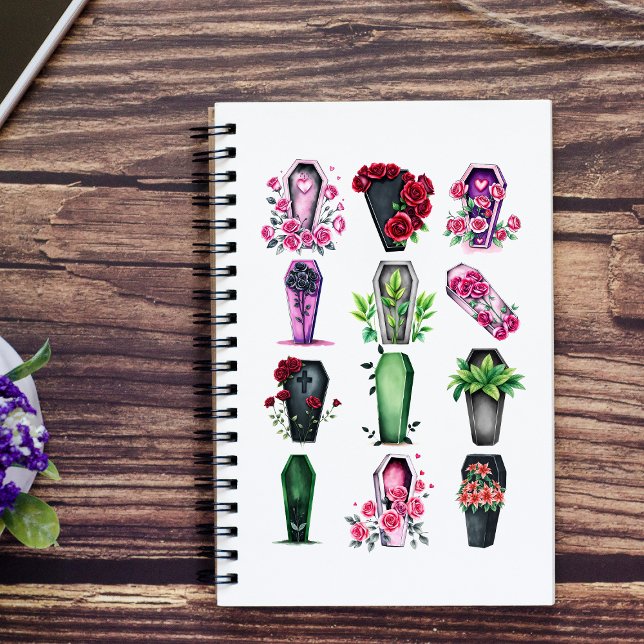 Goth Coffin notebook funeral director gift (multiple color watercolor style floral coffin notebook)