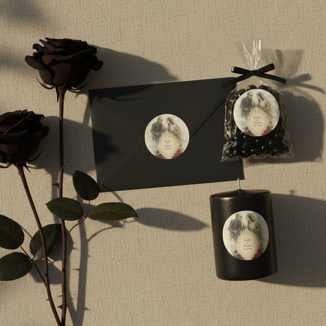 Goth Couple Zombie Halloween Wedding Classic Round Sticker (Goth Couple Zombie Halloween Wedding Classic Round Sticker Uses
)