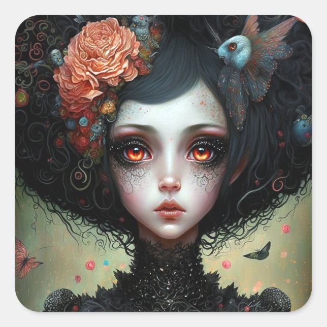 Goth Creepy Cute Girl Gothic Square Sticker (Front)
