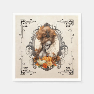 Goth Creepy Lady Pumpkins Napkin