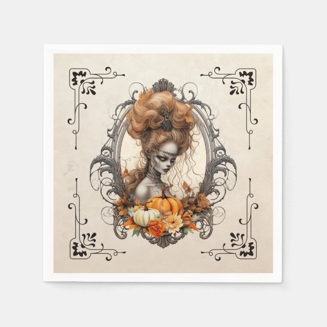 Goth Creepy Lady Pumpkins Napkin (Front)