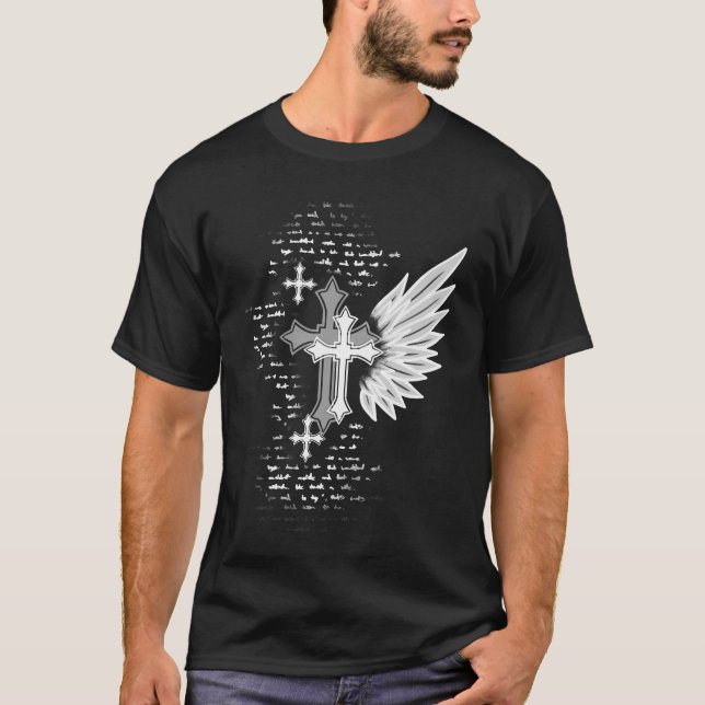 Goth Cross With Wings Alt Emo Grunge T-Shirt (Front)