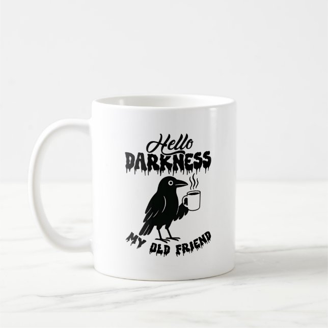 Goth Crow Coffee "Hello Darkness" Art Mug (Left)