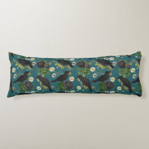 Goth Crows & Black Roses Deep Teal Pattern Body Cushion