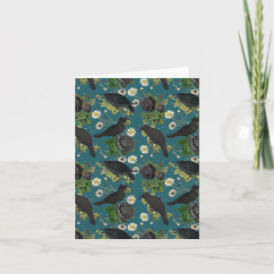 Goth Crows & Black Roses Deep Teal Pattern Card