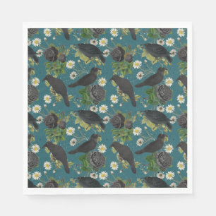 Goth Crows & Black Roses Deep Teal Pattern Napkin