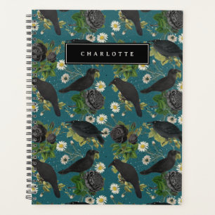 Goth Crows & Black Roses Deep Teal Pattern Planner