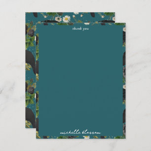 Goth Crows & Black Roses Deep Teal Pattern Thank You Card