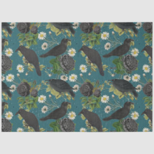 Goth Crows & Black Roses Deep Teal Pattern Tissue Paper