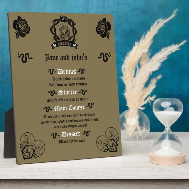 Goth Dark Romance Wedding Menu Plaque (Side)