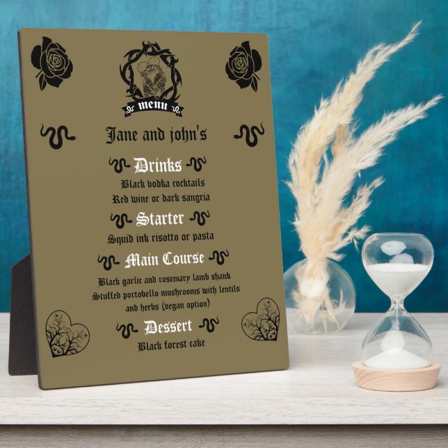 Goth Dark Romance Wedding Menu Plaque (Side)