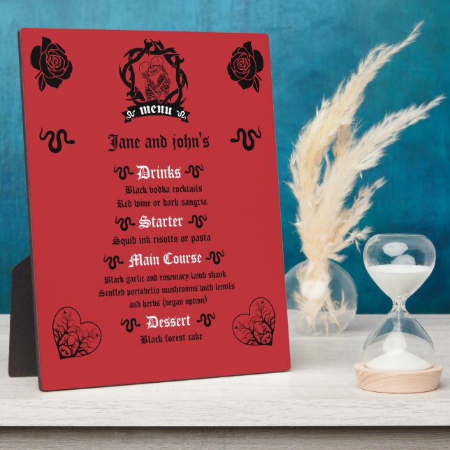 Goth Dark Romance Wedding Menu Plaque (Side)