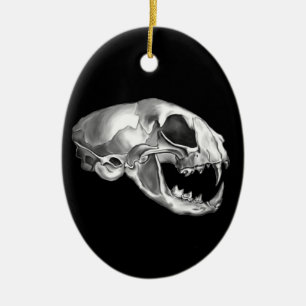 Goth Dead Cat Skull Silver Feline Skeleton Ceramic Tree Decoration