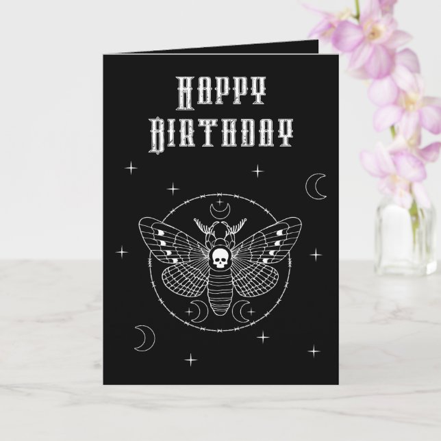 Goth Deaths Head Hawk Moth Birthday Card (Orchid)