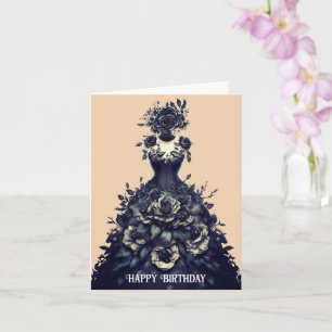 Goth Dress Flower Art Birthday Card