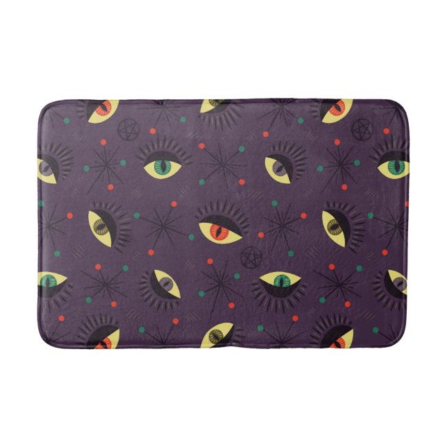 Goth Eyes Witchy Purple Pattern Occult Bath Mat (Front)