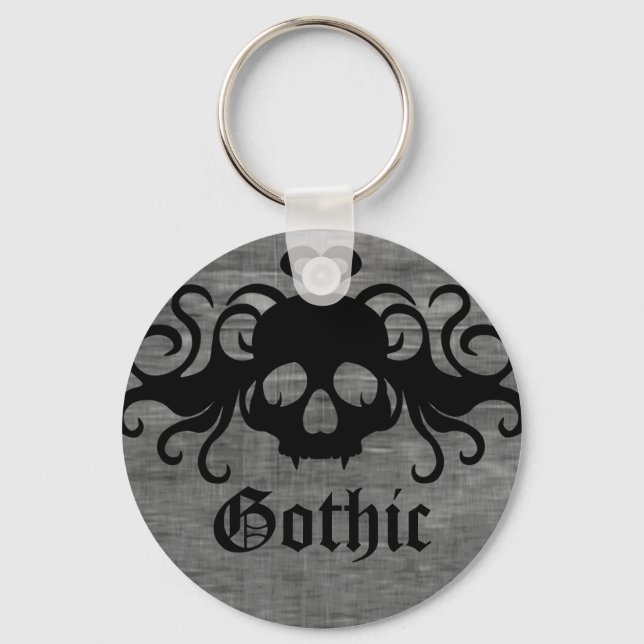 Goth fanged skull Halloween Key Ring (Front)