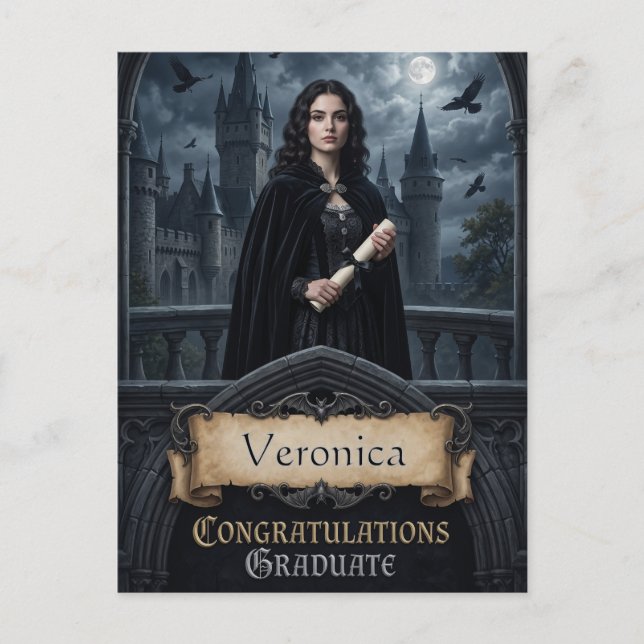 Goth Fantasy Graduation Greeting with Custom Name Postcard (Front)