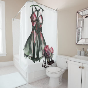 Goth Fashion   Green and Pink Dress with Stilettos Shower Curtain