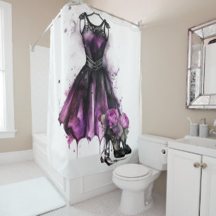 Goth Fashion   Purple Dress with High Heels Splat Shower Curtain