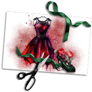 Goth Fashion   Red Dress with High Heels Abstract Tissue Paper