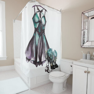 Goth Fashion   Violet and Teal Dress with Heels Shower Curtain
