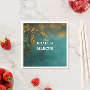 Goth Floral Teal And Gold Napkin