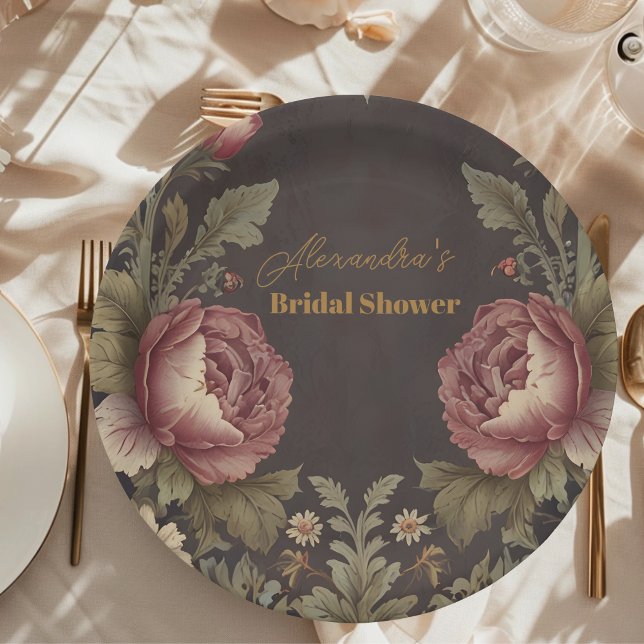 Goth Floral Victorian Bridal Shower Paper Plate (Creator Uploaded)