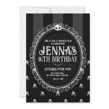 Goth Girl Black & White Skull Party Invitation