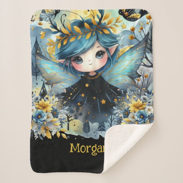Goth Girl Custom Decor Gift Kawaii Chibi Sherpa Blanket (Front)
