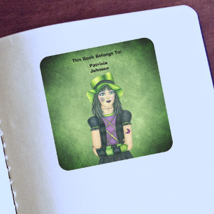 Goth Girl Green Hat Tattoos Grungy Green Square Sticker
