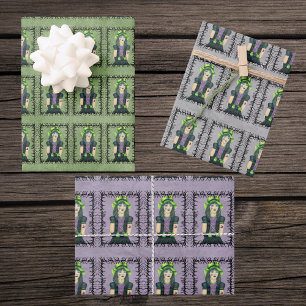 Goth Girl Green Hat Tattoos in Barbed Branch Frame Wrapping Paper Sheet