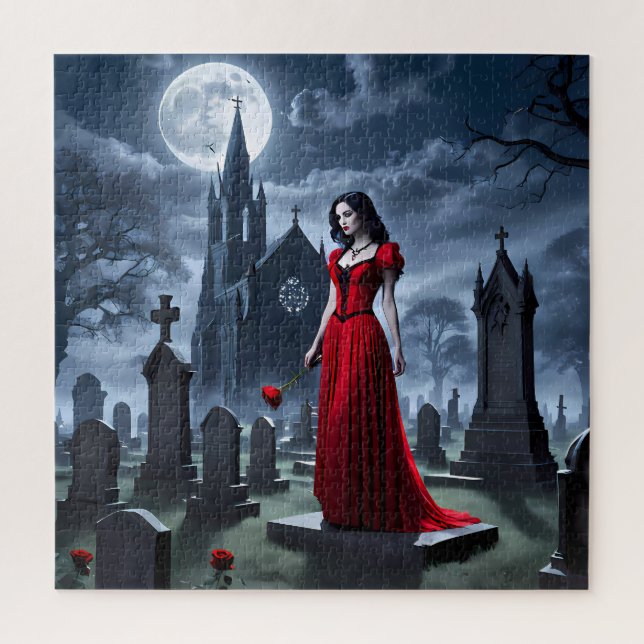 Goth girl, in a flowing red dress - Jigsaw Puzzle  (Vertical)