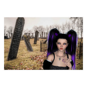 Goth girl in the cemetary for Halloween Poster