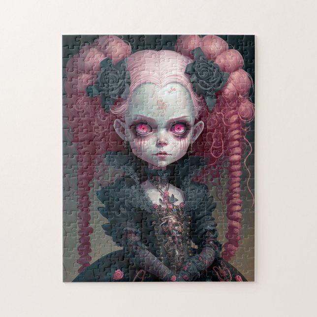Goth Girl Pink Black Creepy Cute Jigsaw Puzzle (Vertical)