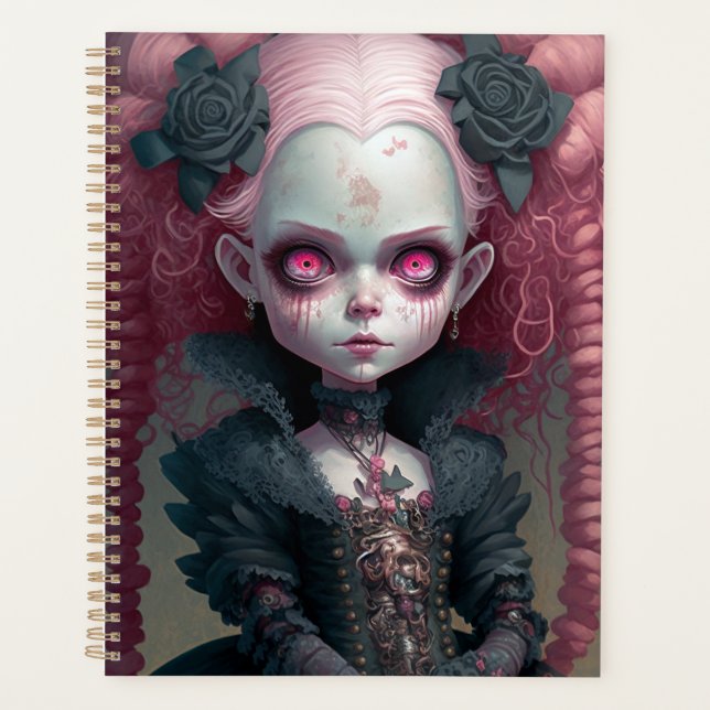 Goth Girl Pink Black Creepy Cute Planner (Front)