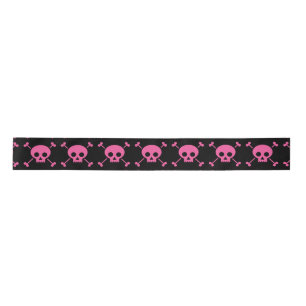Goth Girl Pink Black Skulls Pattern Cool Satin Ribbon