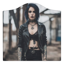 Goth Girl posing in front of old Bridge