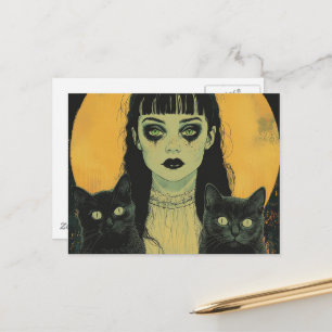 Goth Girl With Two Black Cats Postcard