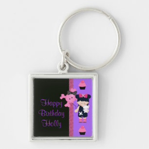 Goth Girlie Cupcake Birthday Key Ring