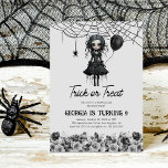Goth Girls Halloween Kids Birthday Party Invitation<br><div class="desc">Halloween is the perfect time to celebrate birthdays for all the bold, creative, and fearless girls of the world. For those looking for something special, there is a spiderweb and black and white floral-themed invitation, with a creepy goth girl holding a party balloon for a unique and sinister touch. For...</div>