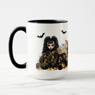 Goth Glam Fall Girls with Black and Gold Pumpkins Mug