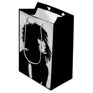 Goth Goddess Portrait Original Art Black White Medium Gift Bag